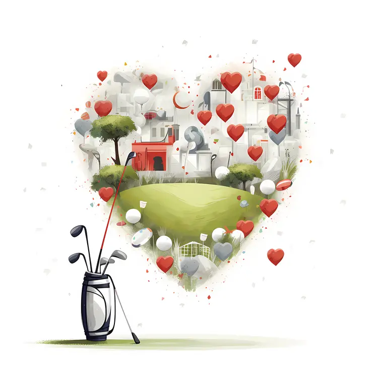 Heart-shaped Golf Course with Clubs