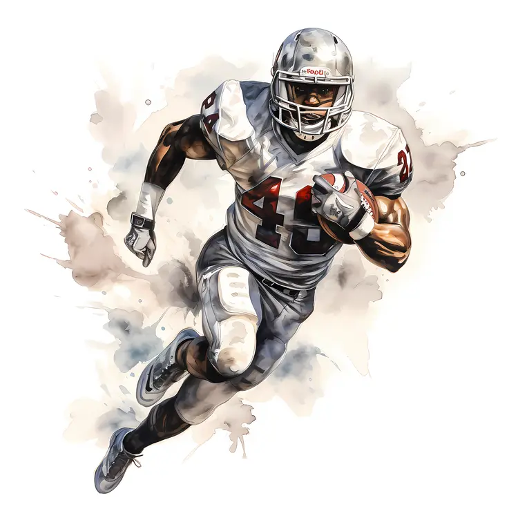 Football Player in White Jersey Running with Ball