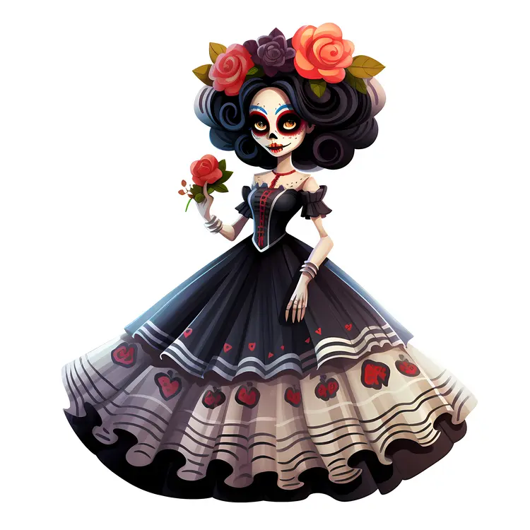 Skeleton Woman in Festive Dress