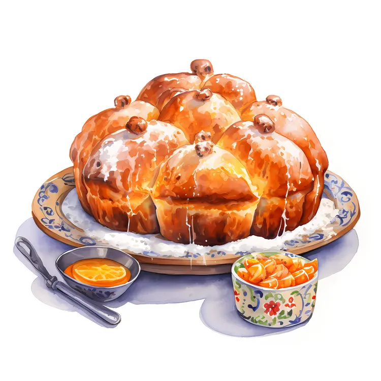 Sweet Bread with Icing on a Plate