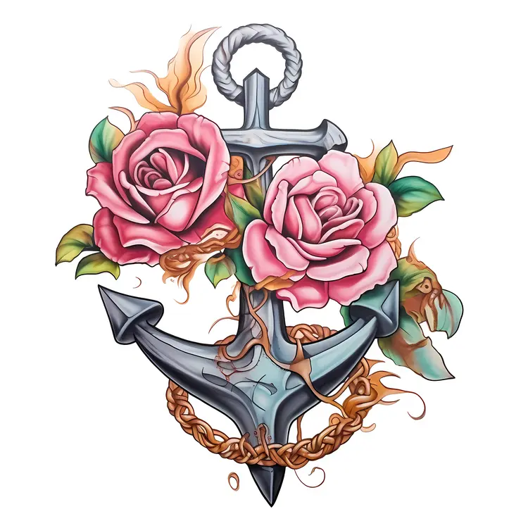 Anchor with Roses Tattoo Design