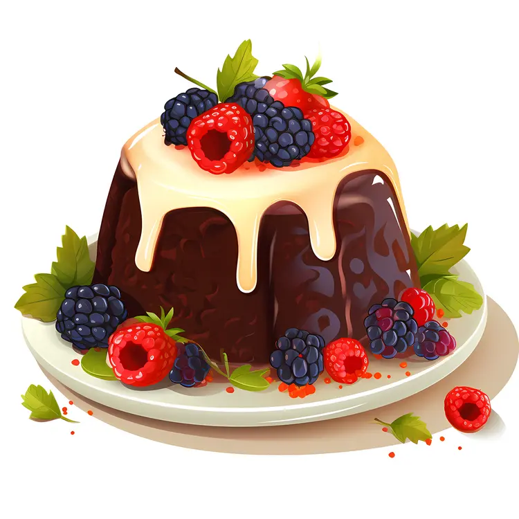 Chocolate Cake with Cream and Fresh Berries