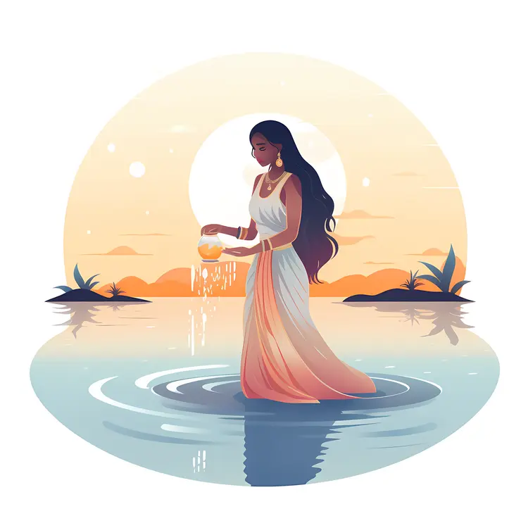 Woman with Jar at Sunset