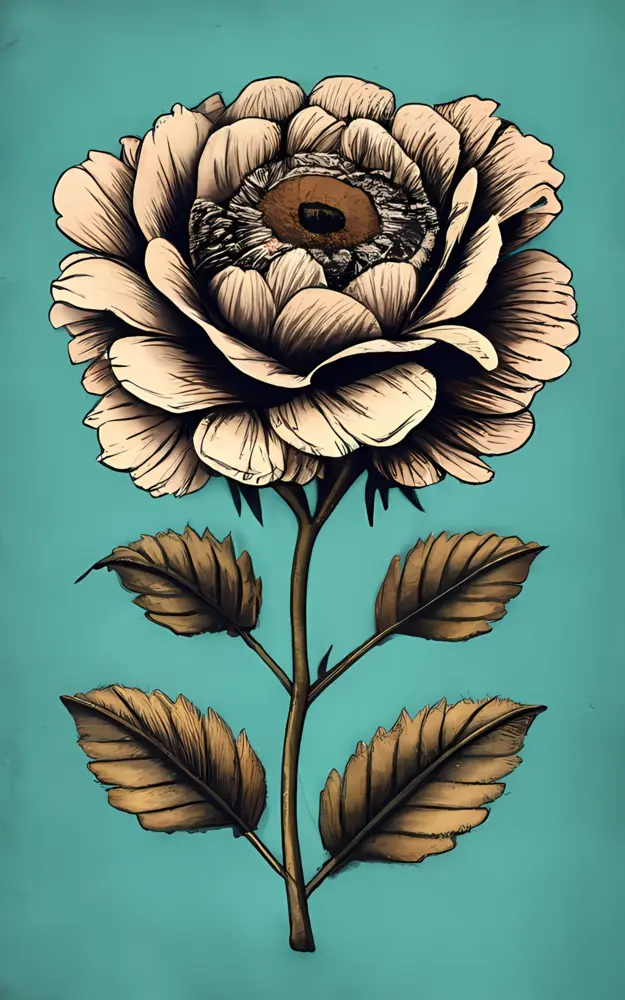 Detailed Flower with Leaves and Stem