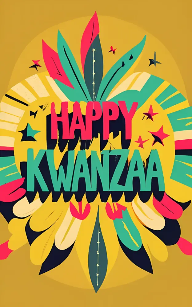 Happy Kwanzaa Text with Colorful Leaves