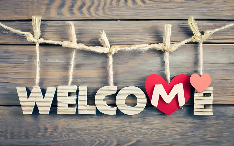 Welcome Text with Heart on Wood