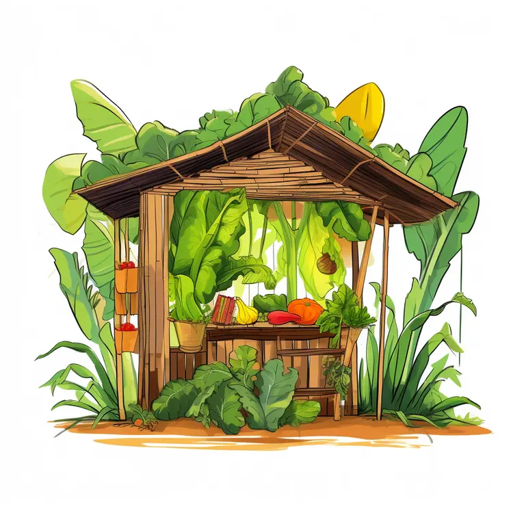 Tropical Garden Hut with Vegetables