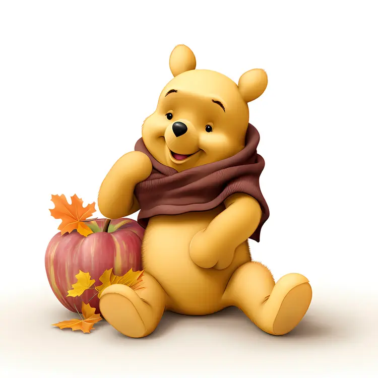 Yellow Bear with Apple and Autumn Leaves