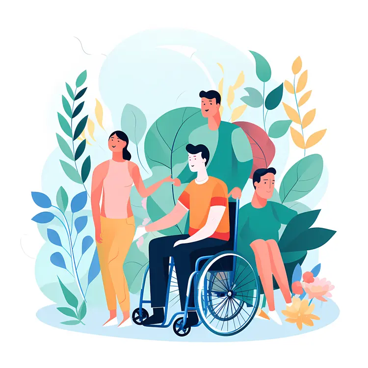 Group of People with Wheelchair in Nature