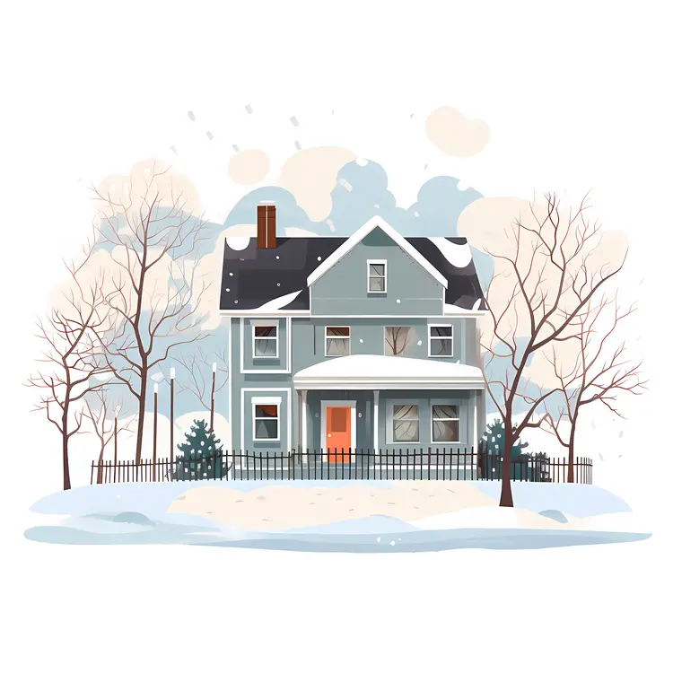 Snowy House with Trees