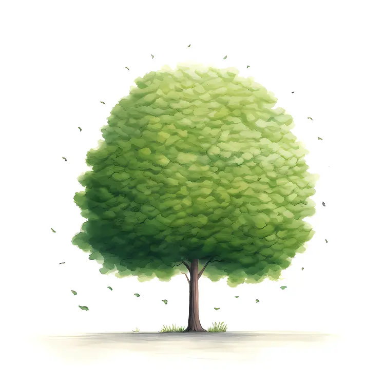 Green Tree with Falling Leaves