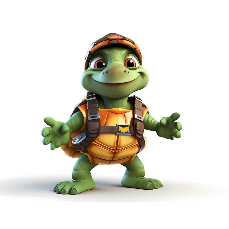 Cute Cartoon Turtle with Adventure Gear