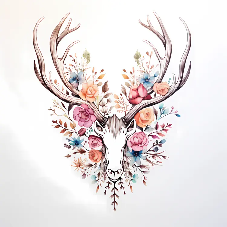 Deer Head with Floral Arrangement