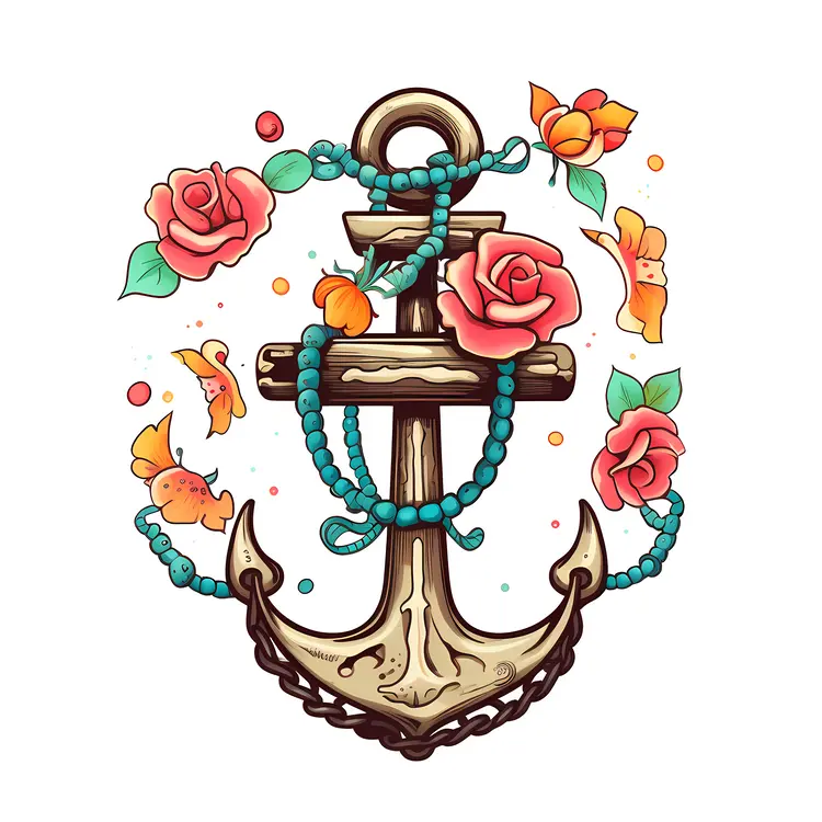 Anchor with Beads and Floral Elements