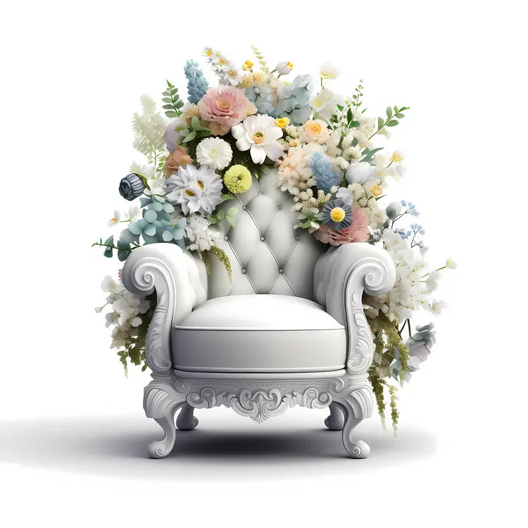 Elegant White Chair with Floral Arrangement