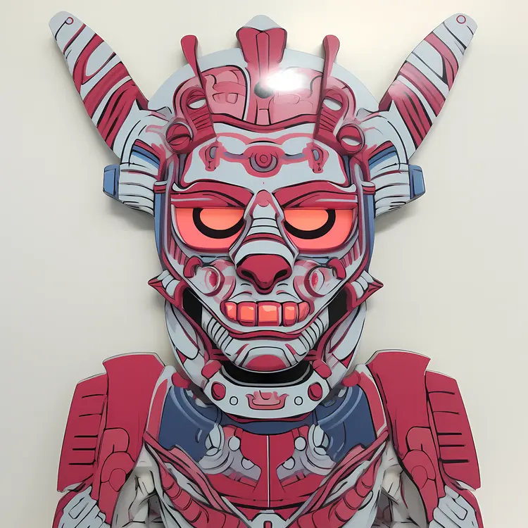 Futuristic Red and Gray Robot Mask
