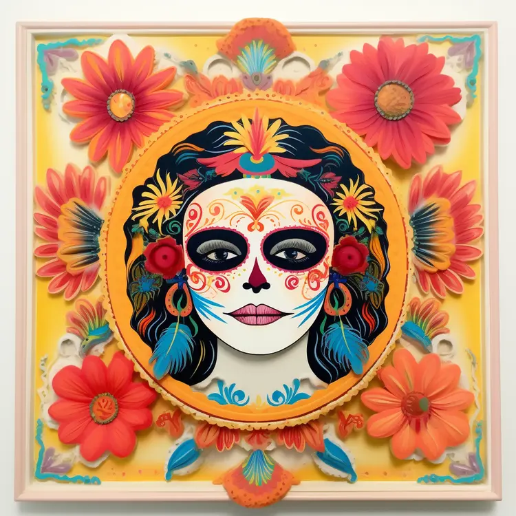 Colorful Sugar Skull with Flowers for Day of the Dead Celebration