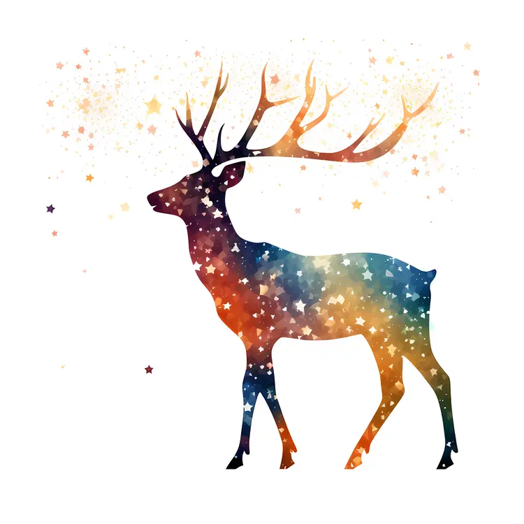 Starry Silhouette Deer with Antlers