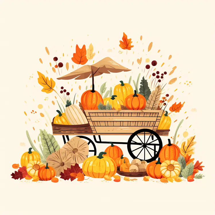 Pumpkin Cart with Autumn Decorations