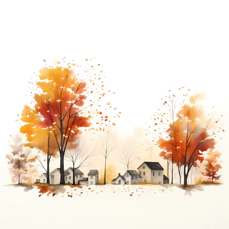 Autumn Village with Trees