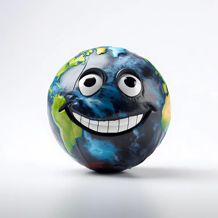 Smiling Earth Cartoon with Big Eyes