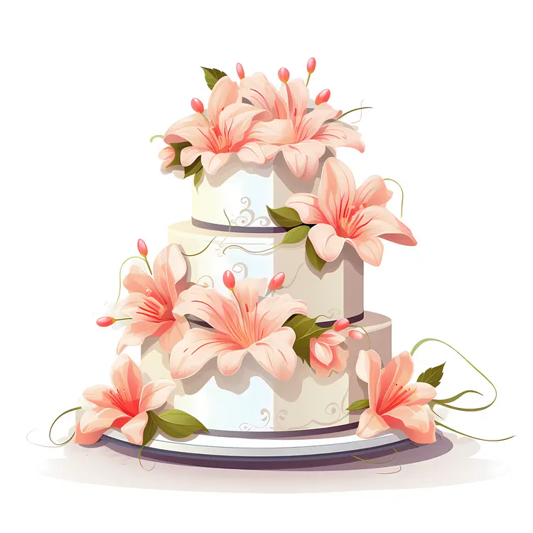 Delicate Floral Wedding Cake with Pink Lilies