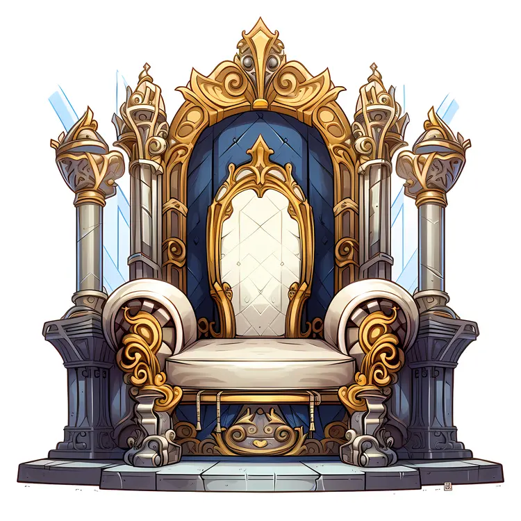 Opulent Throne with White Cushions and Golden Accents