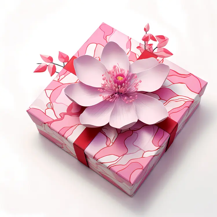 Beautiful Pink Gift Box with Flower Decoration
