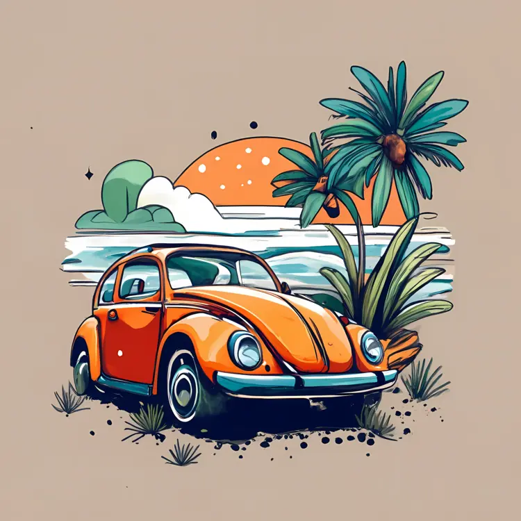 Orange Car at the Beach