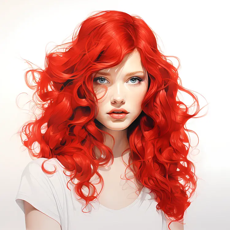Portrait of Girl with Curly Red Hair