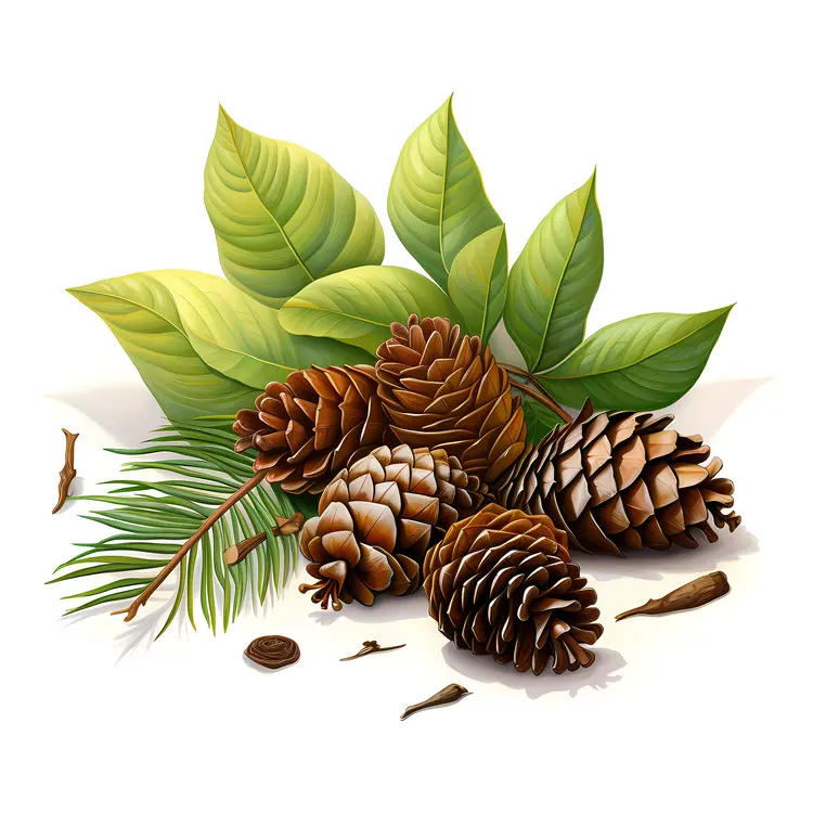 Pine Cones with Leaves and Pine Needles