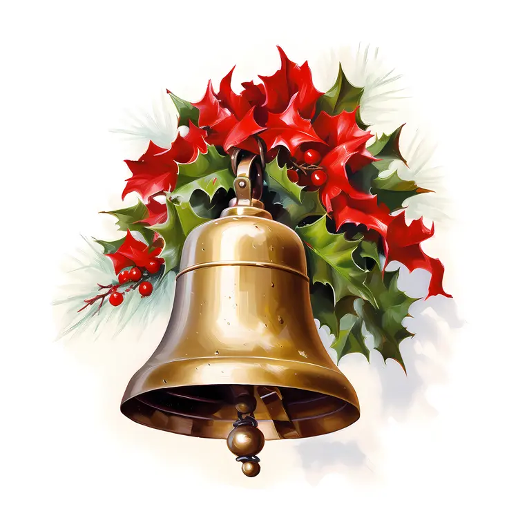 Golden Bell with Holly for Christmas Decoration