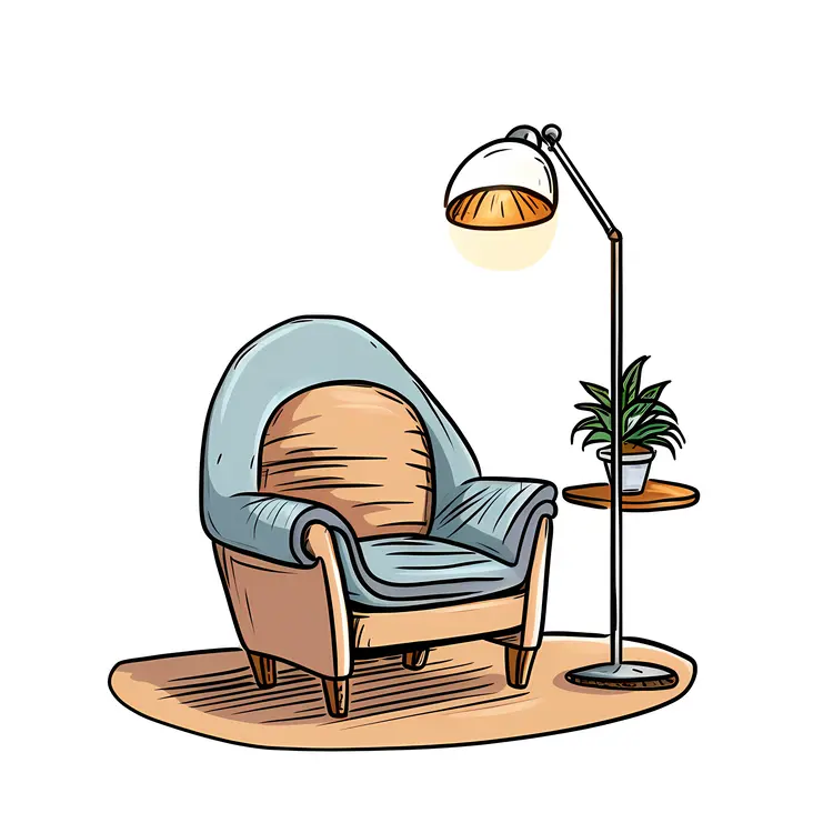 Cozy Armchair with Lamp and Plant