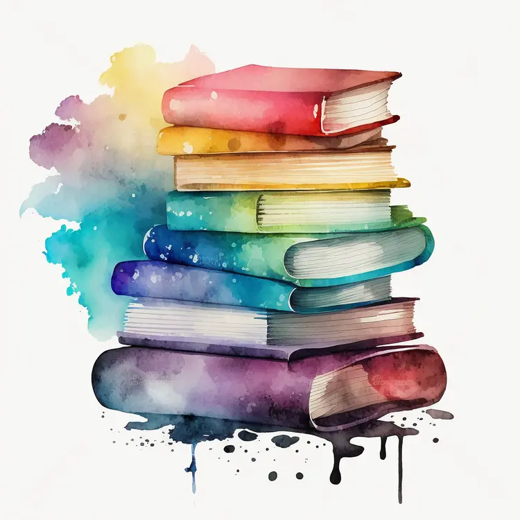 Colorful Watercolor Stack of Books