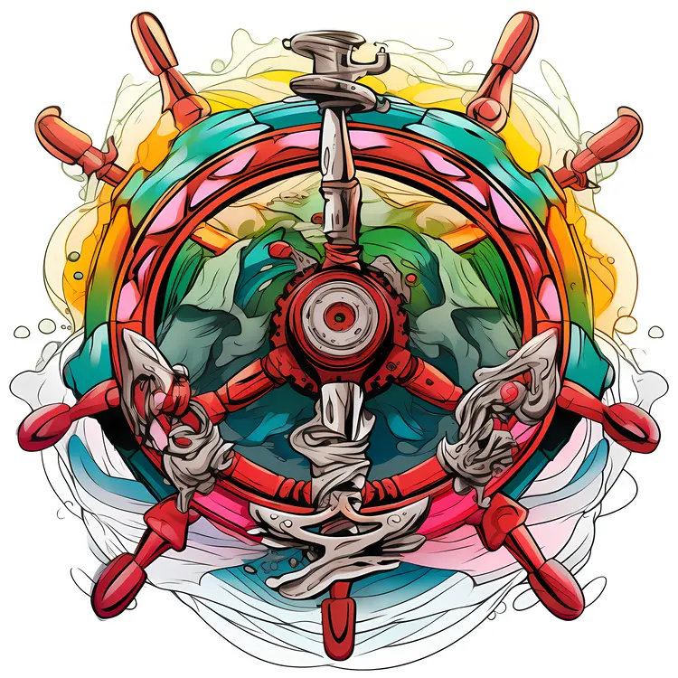 Colorful Nautical Ship Wheel Illustration
