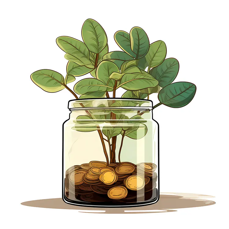 Money Plant Growing in a Jar of Coins