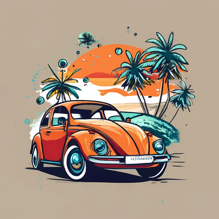 Orange Car on Tropical Beach