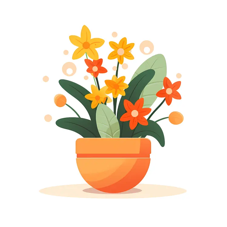 Orange Flowers in a Pot Illustration