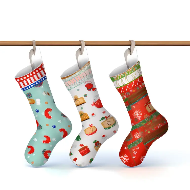 Three Christmas Stockings with Festive Designs