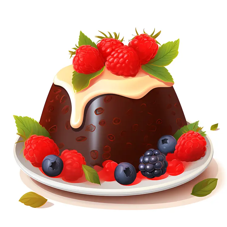 Chocolate Pudding with Berries and Cream