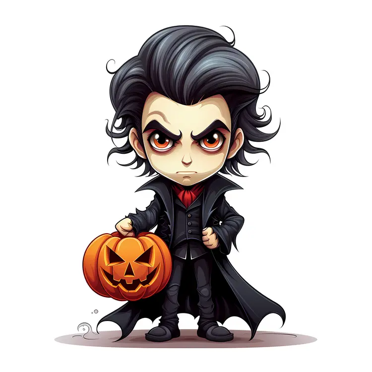 Cute Vampire Holding a Pumpkin