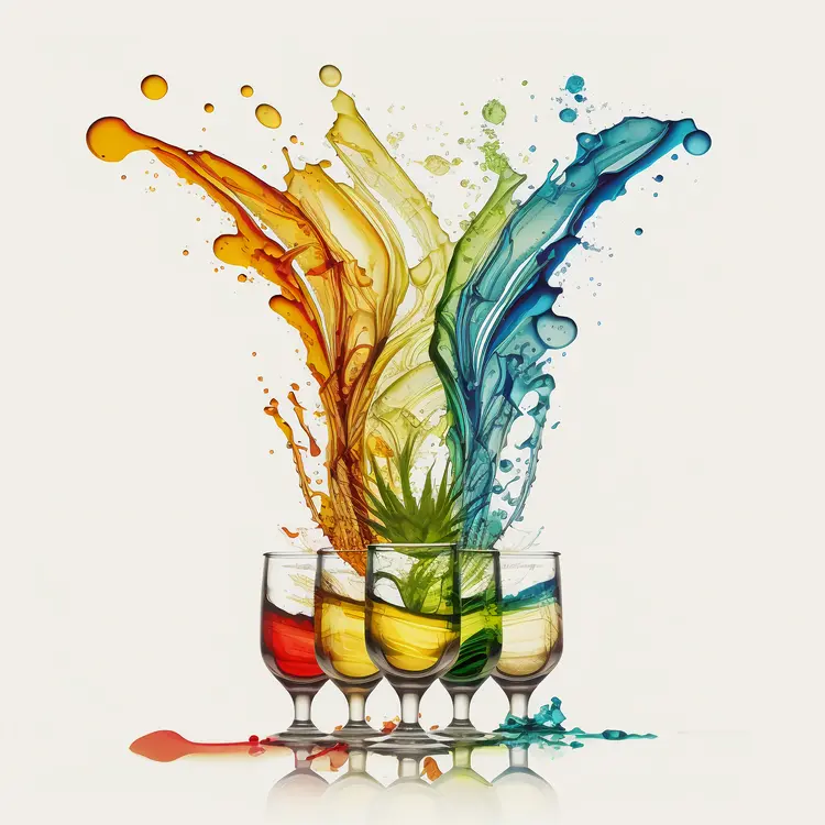 Colorful Drinks with Splashes in Glasses