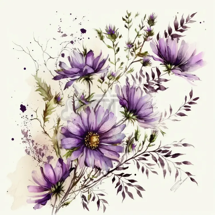 Beautiful Purple Flowers in Watercolor Art