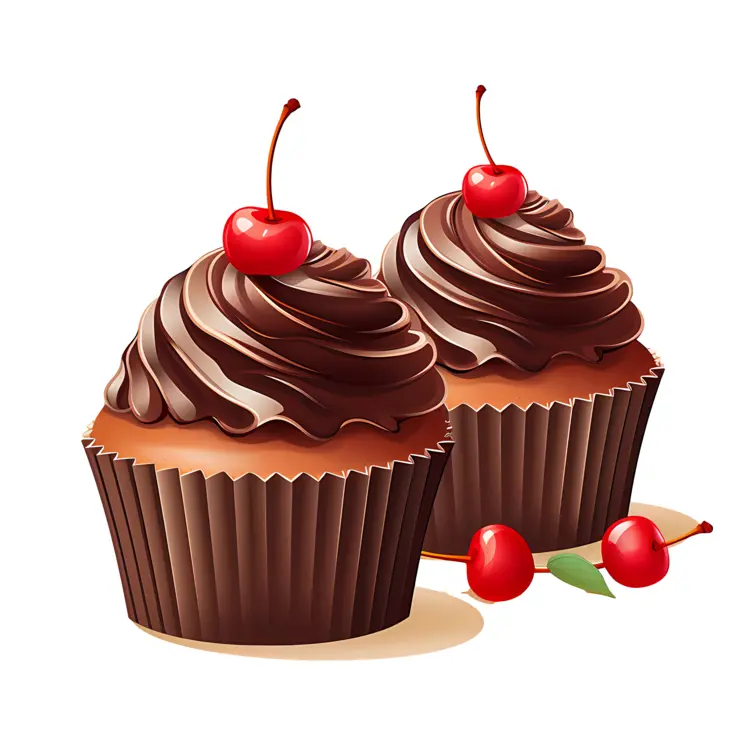Pair of Chocolate Cupcakes with Cherries