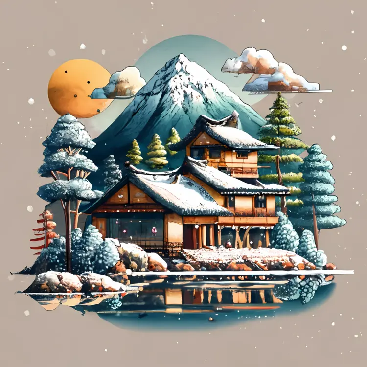 Traditional Japanese House in Snowy Mountain