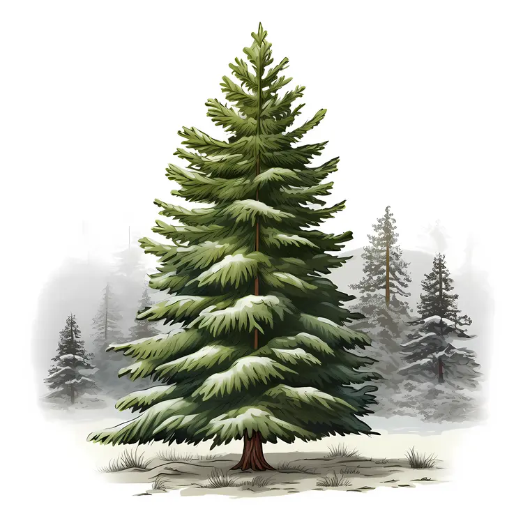 Snowy Green Tree Illustration