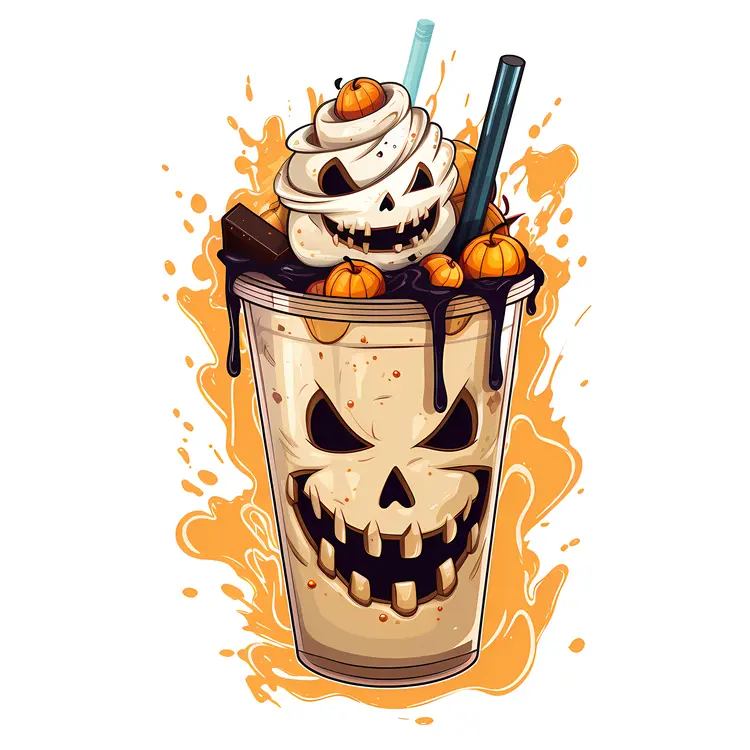 Scary Halloween Milkshake with Pumpkin Decorations