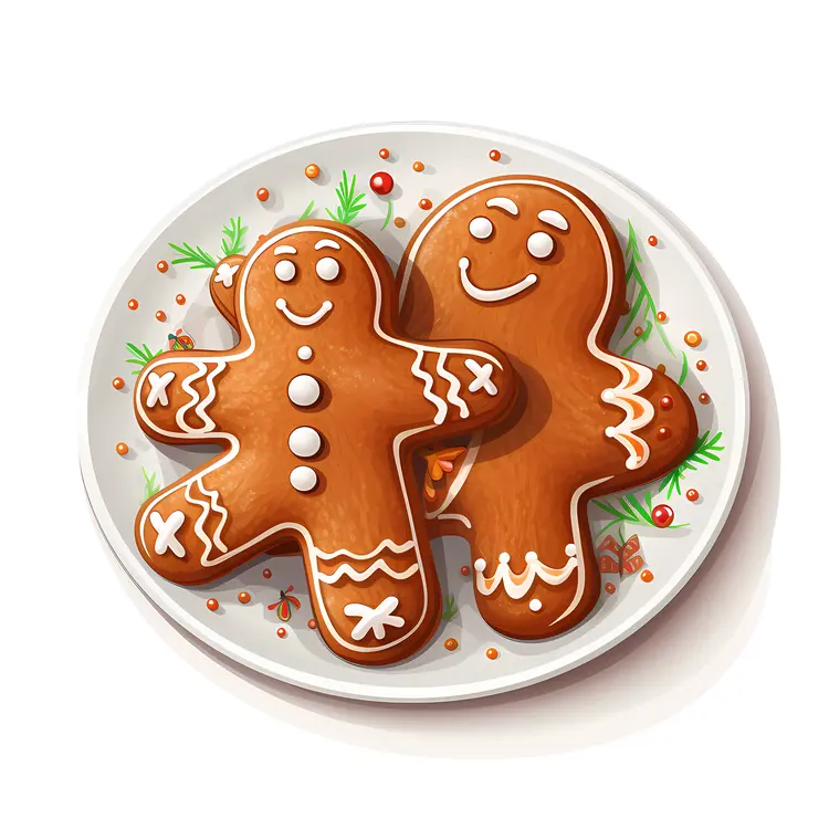 Two Gingerbread Men Cookies on a Plate