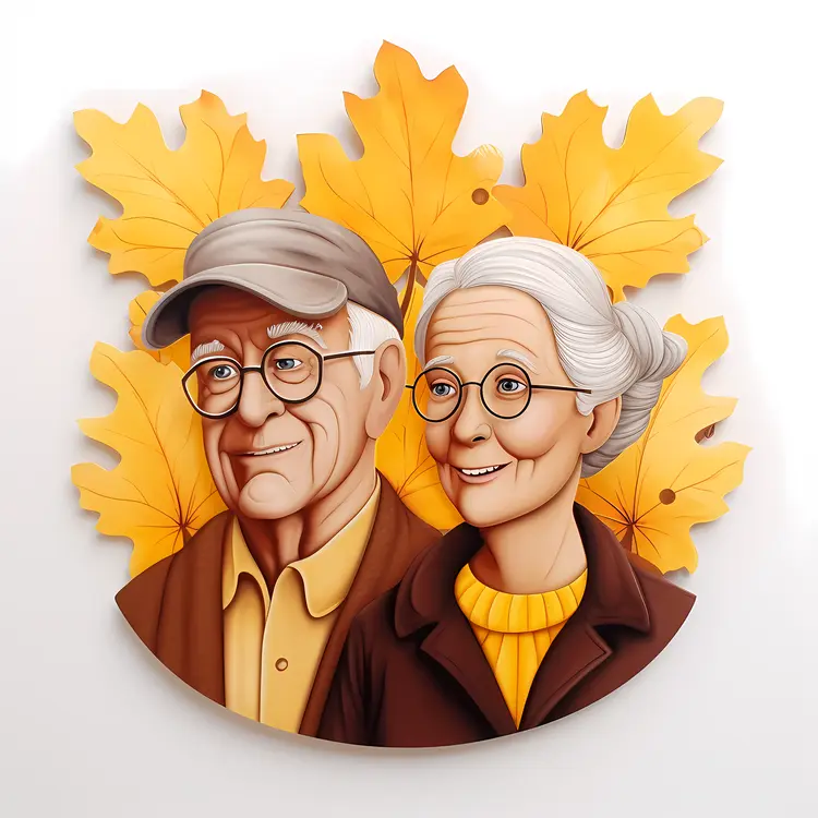 Happy Elderly Couple with Autumn Leaves for Grandparents Day