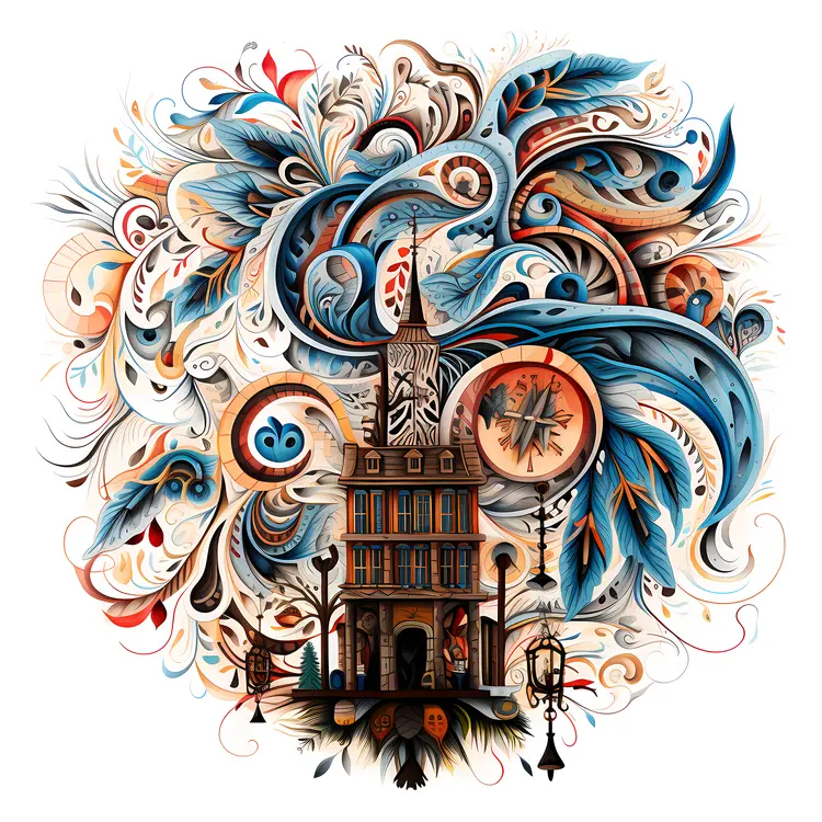 Whimsical Doodle House with Colorful Swirls